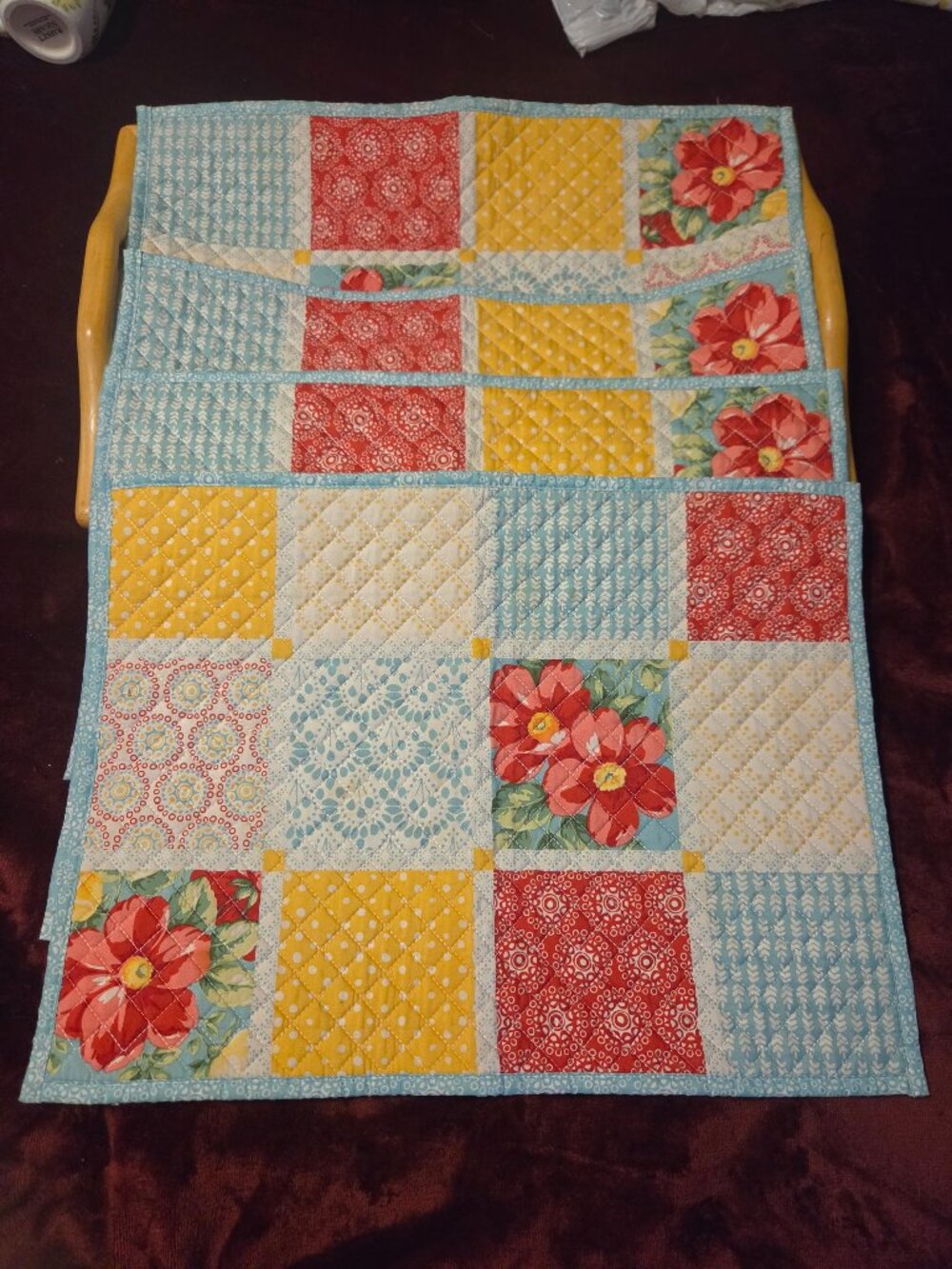 pioneer woman diamond patchwork  placemats vibrant floral geometric pattern